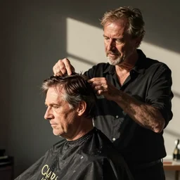 robert wyatt carefully giving karl jenkins a haircut