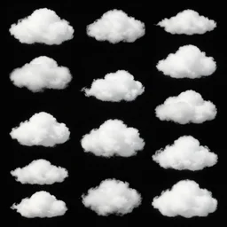 full page scan asset sheet of clouds on black background, matte painting