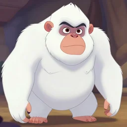 huge white snow primate, in style of disney animation, expressive face, detailed face, detailed eyes, full body, feminine face, tracer overwatch, disney, pixar