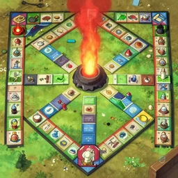 a board game, furnace board game style, top view, by studio ghibli