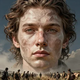 procedural human in the wild, long shot by bruce pennington, inspired by vladimir kush, epic, huge scale, beautiful fine face features, intricate high details, sharp, ultradetailed