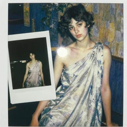 in the style of a lit with a bright flash that gives the young subjects the appearance of having been the unsuspecting subjects of late night polaroid snapshots, a drape female figure study, by ashley wood, yoji shinkawa, 6 0's french movie poster, french impressionism, vivid colors, palette knife and wide brush strokes