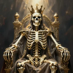 Portrait of a skeleton king sitting on the throne, digital art, artstation, detailed, realistic
