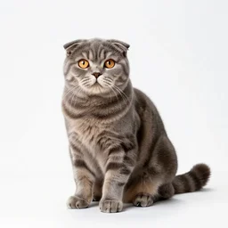 gentle scottish fold cat, professional studio photo, full body, isolated on a pure white background, centered, entire subject in frame, sharp focus, soft studio lighting