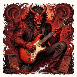 maniac playing music in hell, detailed intricate illustration, detailed illustration, hd, 4 k, digital art, overdetailed art, by greg rutkowski, by loish, complementing colors, trending on artstation, deviantart