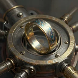 close up of a magic ring embedded in a contraption, deep focus, intricate, highly detailed, digital painting, artstation, concept art, matte, sharp focus, illustration, art by artgerm and greg rutkowski