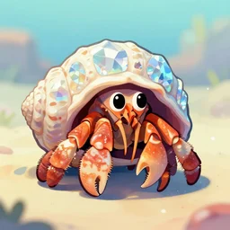 a cute hermit crab with a crystal shell, digital illustration, artstation