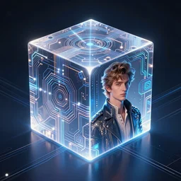 symmetry!! european prince of technology, solid cube of light, hard edges, product render retro - futuristic poster scifi, lasers and neon circuits, handsome european prince, intricate, elegant, highly detailed, digital painting, artstation, concept art, smooth, sharp focus, illustration, dreamlike, art by artgerm
