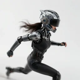 gopro pov of a woman warrior wearing intricate biomechanical scifi cyberpunk helmet running motion blur