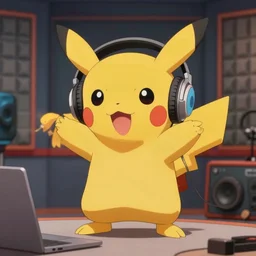 A screenshot of Brock from Pokémon wearing headphones and rapping in a studio booth