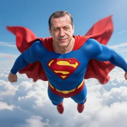 recep tayyip erdogan wearing a superman costume and flying in the clouds, close - up, digital art, artstation, cgsociety