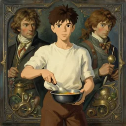 portrait of a teen matt bomer cooking, jodhpurs greg manchess painting by sargent and leyendecker, studio ghibli fantasy close - up shot symmetrical intricate elegant matte painting illustration hearthstone, by greg rutkowski by greg tocchini by james gilleard,