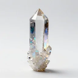 holographic quartz crystal points, photorealistic, isolated on a pure white background, centered, entire object in frame, sharp focus, soft studio lighting