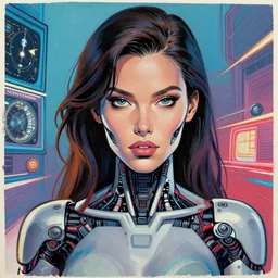 woman portrait made out of paint, beautiful, cyborg, comic book art, time travel 🧭