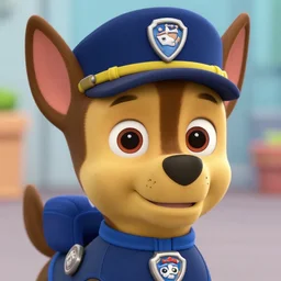 highly detailed closeup of chase from paw patrol, puppy with police uniform and hat by atey ghailan, by greg rutkowski, by greg tocchini, by james gilleard, by joe fenton, by kaethe butcher, gradient, red, gold, black, brown and white color scheme, grunge aesthetic!!! white graffiti tag wall background