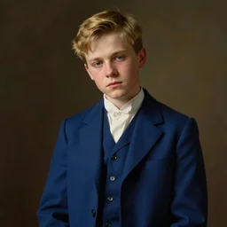 portrait painting ofa man about 2 8 years old, british, wearing a blue suit, short blond hair, confident ， handsome, tired, unreal render cinematic lighting art 1 9 2 0 period drama by bussiere rutkowski andreas rocha
