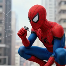 spiderman biting on a spider