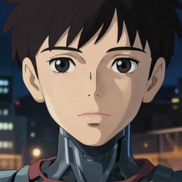 a anime portrait of a cyborg woman, finely detailed features, closeup at the face, sharp focus, aesthetically pleasing art, perfect lips, night time city background, cinematic lighting, highly detailed, intricate, smooth, anime, artstation, trending on pixiv fanbox, painted by greg rutkowski, studio ghibli, yoji shinkawa, hayao miyazaki, 4 k,