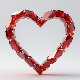 red heart shape made out of shards of glass, 3 d octane render