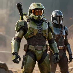Master Chief from Halo 5 with The Mandalorian, by greg rutkowski, trending on artstation, hd