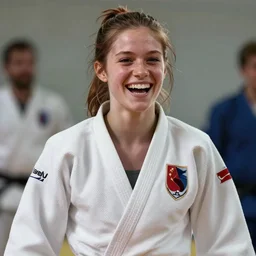 ( ( ( ( ( katniss everdeen ) ) ) ) ) as a judo expert, strong, muscular, laughing, digital portrait by greg rutkowski, intricate, soft focus, highly detailed, cinematic, epic, artstation