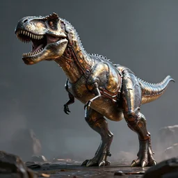 an alien taking form of a metallic t-rex, sci-fi art, stunning, gorgeous, epic, much detailed, much wow, masterpiece