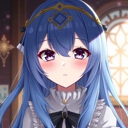 an infinitely detailed museum - quality artwork of erika furudo from umineko when they cry, long blue hair, cute - fine - face, artstation, 4 k