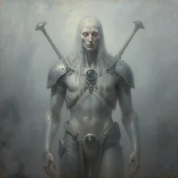 a foggy highly detailed oil painting of a aetherpunk god by h. r giger in the style of romanticism art, trending on art station