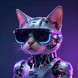 cybernetic cat wearing sunglasses, neon, LEDs, stylized