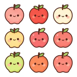 a set of kawaii fruits isolated on white background, cartoon, cute, vector graphics,
