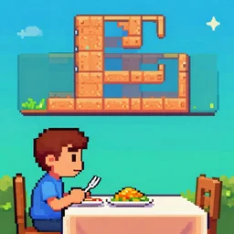 tom waits eating dinner gameplay still frame, 4 colors, pixel art, retro, splash screen, level design, high contrast, background, deep focus, highly detailed, dramatic lighting, digital painting, artstation, concept art, matte, greg rutkowski, moebius, illustration.