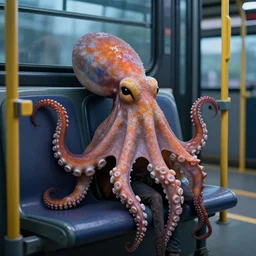 a strange bird octopus hybrid creature waiting for the bus, dramatic lighting, 8 k octane render