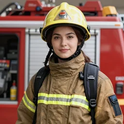beautiful portrait of a female fire fighter who looks like Samus  , character design by Brad Knuckle and Mark Brooks 4k detailed, soft lighting