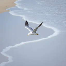a seagull flying on the beach