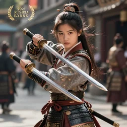 detailed ultrarealistic photography of experienced heroic street baroque samurai warrior girl, dualwielder swords, cinematic, full shot