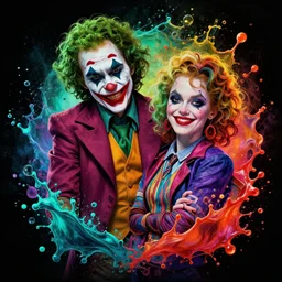 joker and quinn splash art graphic design color splash high contrasting art, fantasy, highly detailed, art by greg rutkowski