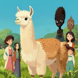 llama with dreadlocks, by makoto shinkai takashi takeuchi studio ghibli, akihiko yoshida, yoshitaka amano, wangechi mutu, clean cel shaded vector art. shutterstock. behance hd by lois van baarle, artgerm, helen huang, rossdraws, illustration