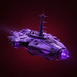 pirate space ship, purple glow, dark red and black background, futuristic, dramatic lighting, unreal engine, 8 k ultrarealistic