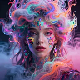 a beautiful girl engulfed in neon liquid clouds and colorful neon smoke, extremely psychedelic experience, psilocybin, dmt, lsd, perfect face, highly detailed, artstation, concept art,, sharp focus, digital art by hana yata, and artem demura and beeple, lisa frank, cyberpunk, octane render, unreal engine, 8 k
