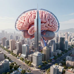 3 d render a city - sized computer powered by human brains dystopian