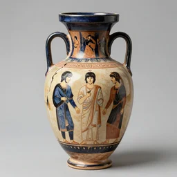 vase work, vase art of The beatles in style of greek art, fragmented clay firing Greek vase with an The beatles greek art