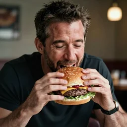a ultra realistic hyper realistic underexposed fujifilm 800 photograph of ryan reynolds being eaten by a burger