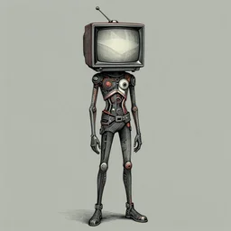 cypherpunk fashion illustration, television head, full body, long limbs, abstract portrait, ultra detailed, fine detail