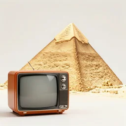 Old TV instead of Cheops pyramid, photo