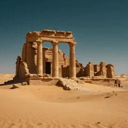 Ancient ruins in the desert,retrowave, epic dramatic digital art,trending