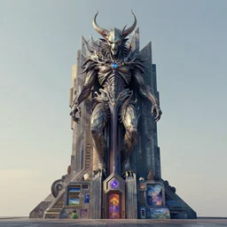 a cyberpunk art deco monument to moloch by greg rutkowski and claude monet, photo