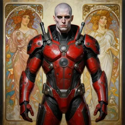 portrait of crossfit superman!, futuristic detailed ornate cyberpunk costume!, red and black costume!!!, pale skin!, no logo!!!, painted art by tsuyoshi nagano, greg rutkowski, artgerm, alphonse mucha, spike painting