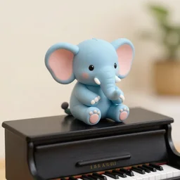 cute elephant toy sitting on top of a piano, 33mm, 4k