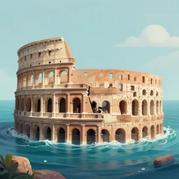 colosseum sinking in ocean, lowbrow, matte painting, 3 - d highly detailed, in the style of mark ryden