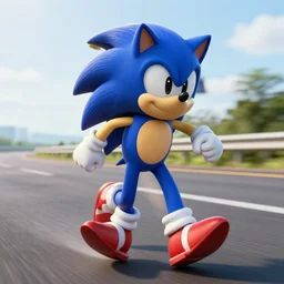 a realistic high quality photo of sonic running down the highway - n 3